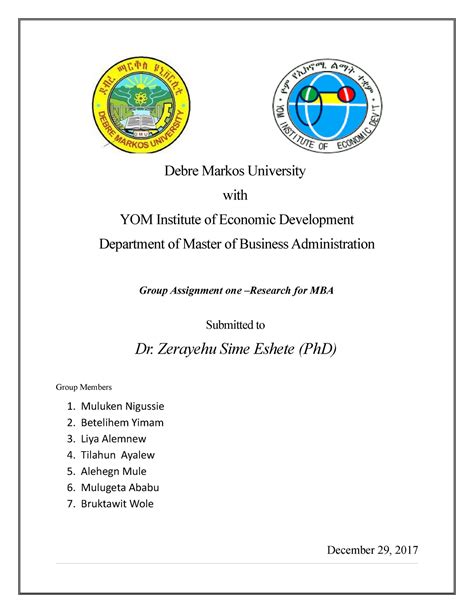 , Adv. . Research proposal in debre markos university